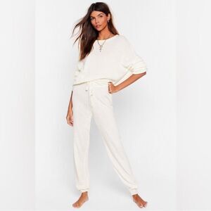 Nasty Gal Cream Lounge Knit Sweater & Jogger Set